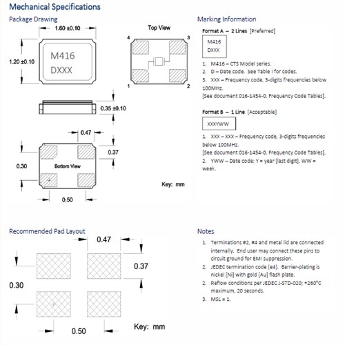 CTS晶振,石英晶振,416晶振