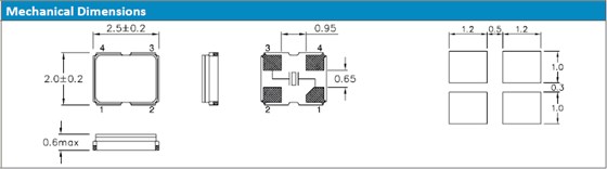 4脚小体积进口晶振,兆赫兹2520谐振器,QTC25晶振