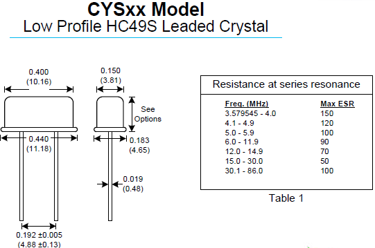 CYS晶振,49S无源晶体,两脚直插晶振