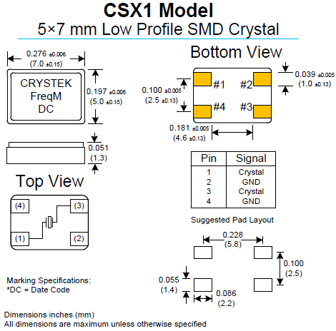 CSX1晶振,贴片型石英晶振,无源谐振器