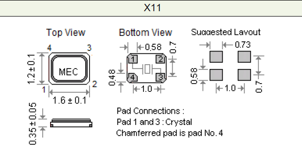 智能终端控制系统晶振,小型化市场1612晶振,X11晶振