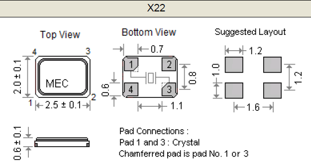 轻巧型SMD谐振器,进口2520多功能晶振,X22晶振