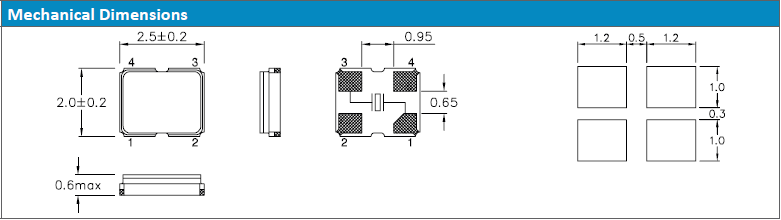 4脚小体积进口晶振,兆赫兹2520谐振器,QTC25晶振