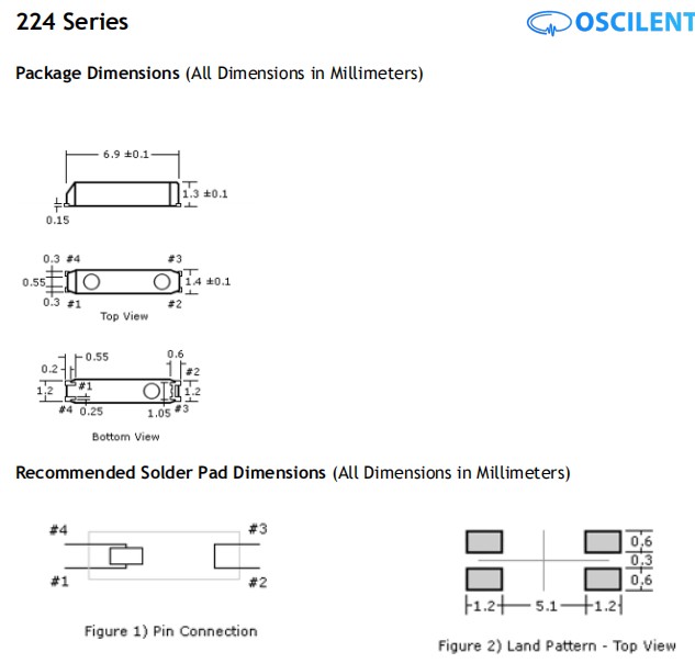 Oscilent晶体谐振器,224-000312-20,6G无线模块晶振