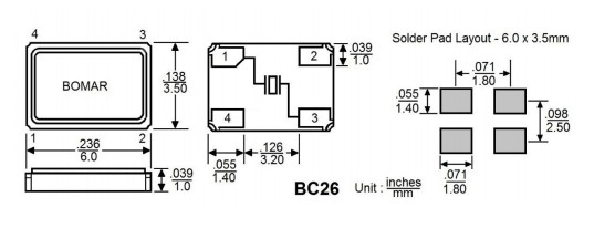 Bomar小体积晶振,BC26EFD120-35.000000,6G无线模块晶振