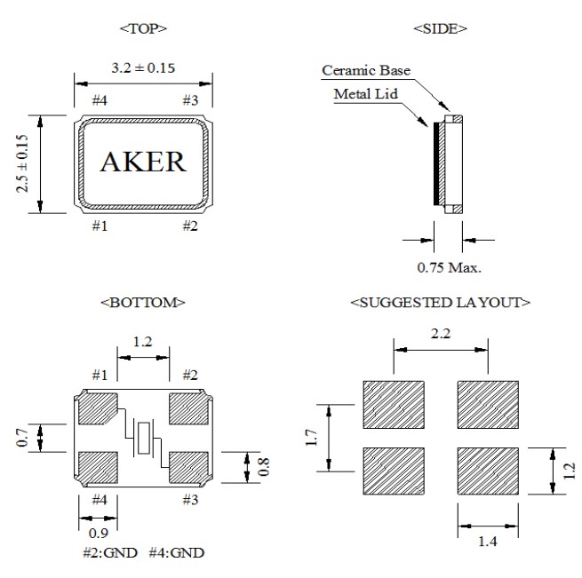 Aker晶振,C3E-25.000-12-3030-X-R,25MHz,3225mm,±30ppm